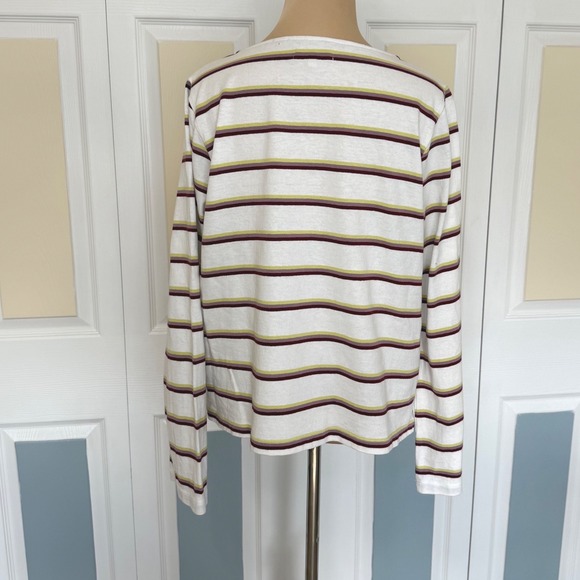 Madewell Womens Striped Long Sleeve Cotton T-Shirt White Burgundy Green S - Picture 3 of 8